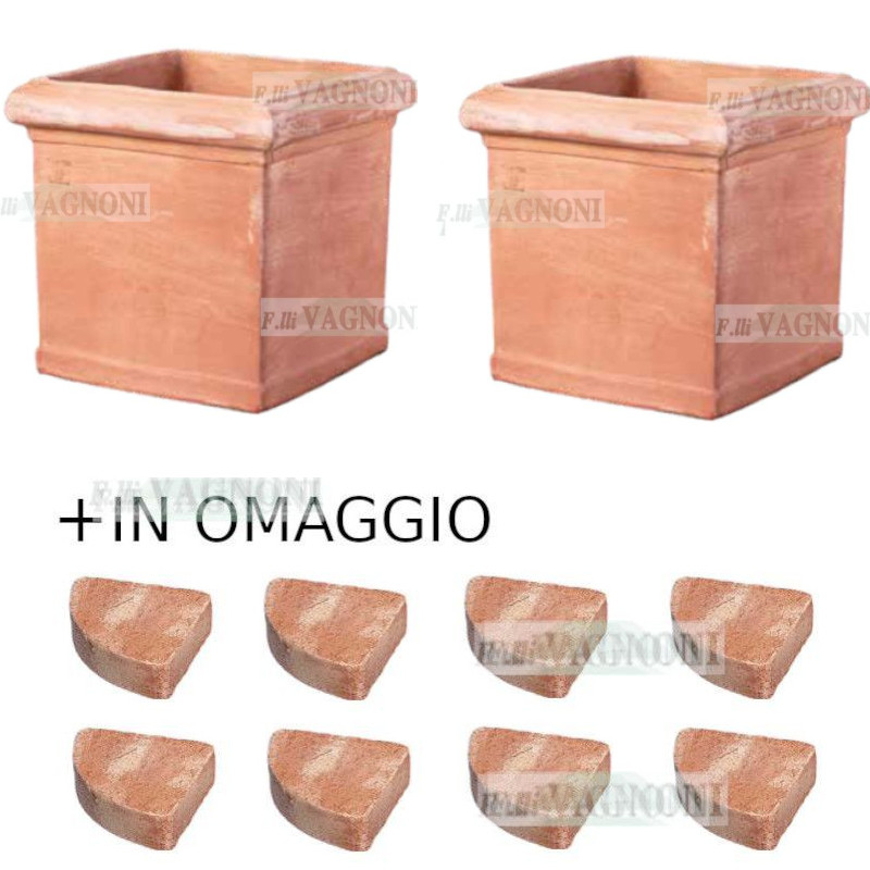 N° 2 VASI QUADRATO LISCIO + OMAGGIO CM. 40 IN TERRACOTTA TOSCANA